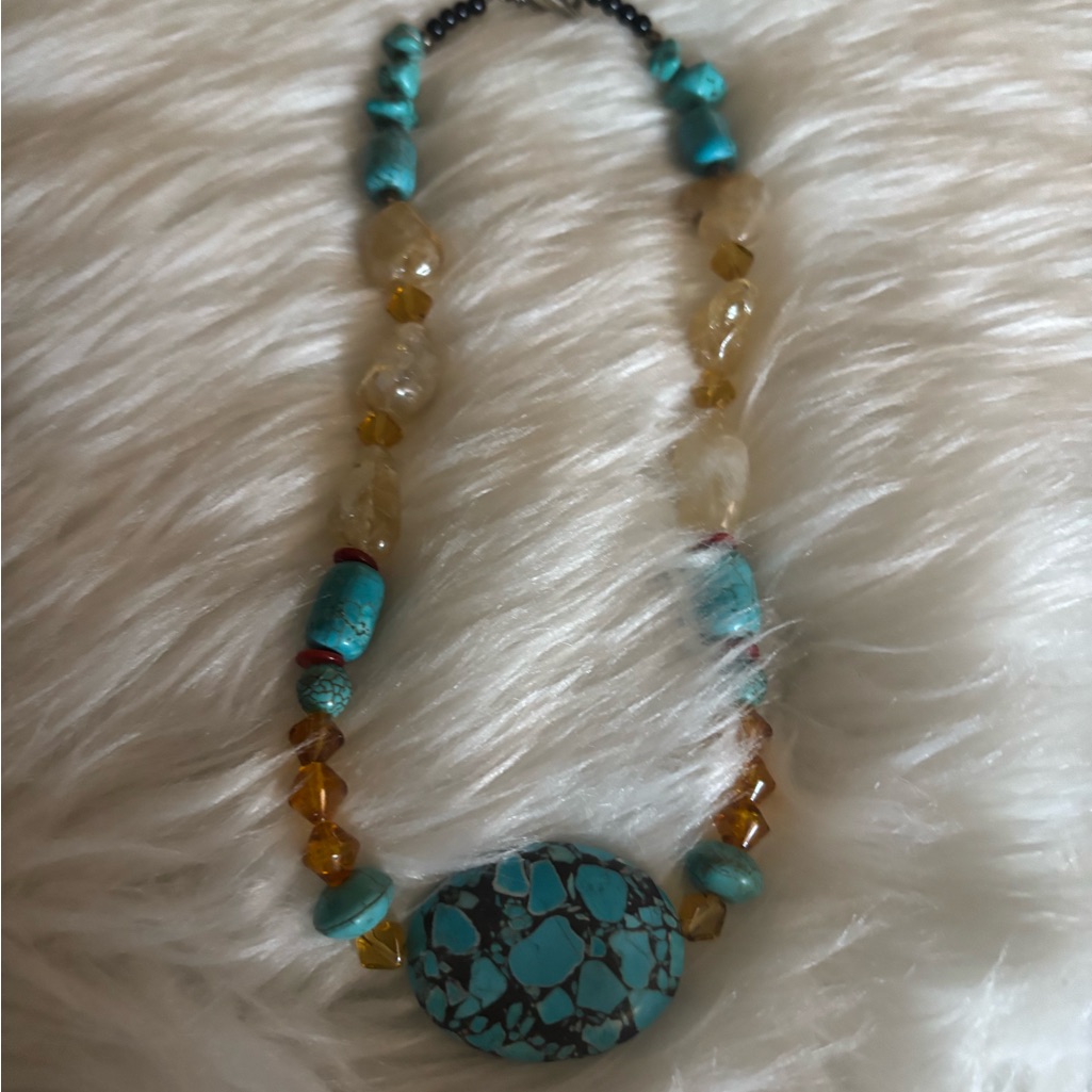 Blue And Orange Bohemian Necklace With Intricate Beads
